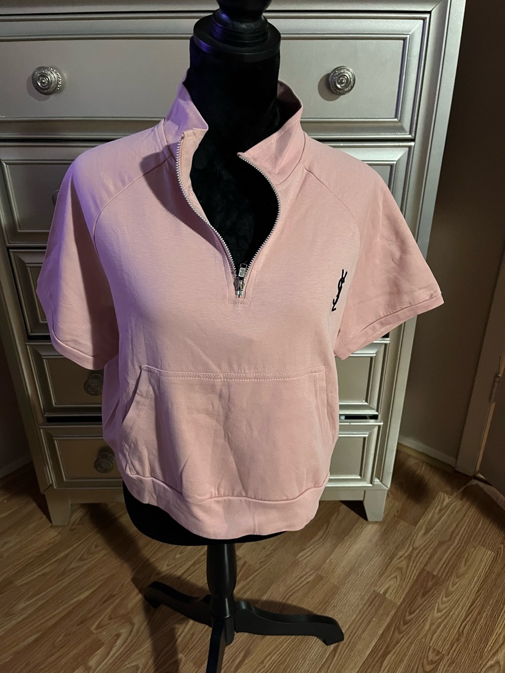 Ysl Women’s Pink Half-Zip Short Sleeve Pullover and shorts